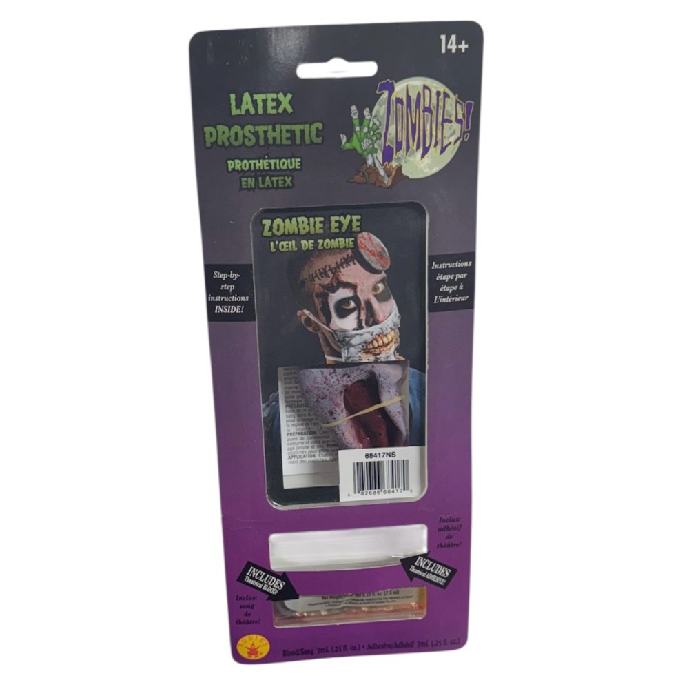 Rubie’s zombie eye latex prosthetic with adhesive materials, brand new in box!